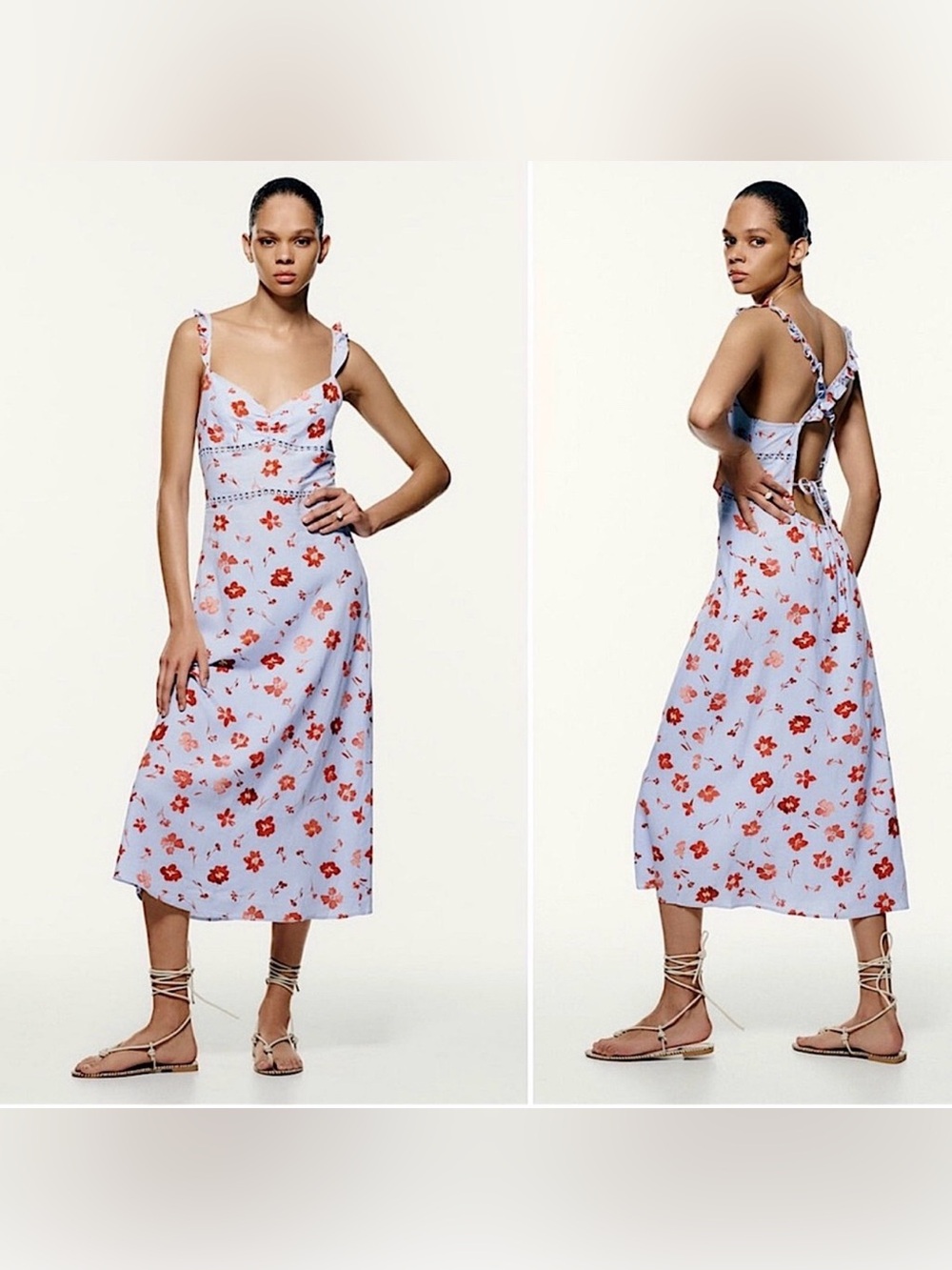 Zara Floral Open Back Linen Dress